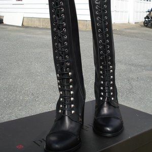 Charles David Knee High Lace Up Griot Leather Boot